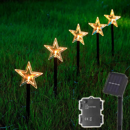 Set 5 x Decoratiune Solara Luminoasa Stea LED pentru Gradina - Iluminat Festiv Exterior Alb Cald