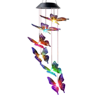 Lampa Solara Suspendata cu Fluturi LED Multicolor – Decoratiune Gradina si Terasa, Efect Luminos RGB, Incarcare Solara Automata