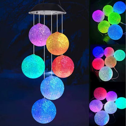 Lampa Solara Decorativa Suspendata cu 6 Globuri LED RGB – Iluminat Exterior Gradina, Terasa, Balcon, Schimbare Culori Automata