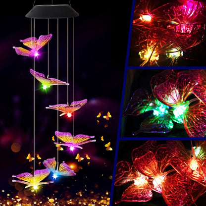 Lampa Solara Suspendata cu Fluturi LED Multicolor – Decoratiune Gradina si Terasa, Efect Luminos RGB, Incarcare Solara Automata