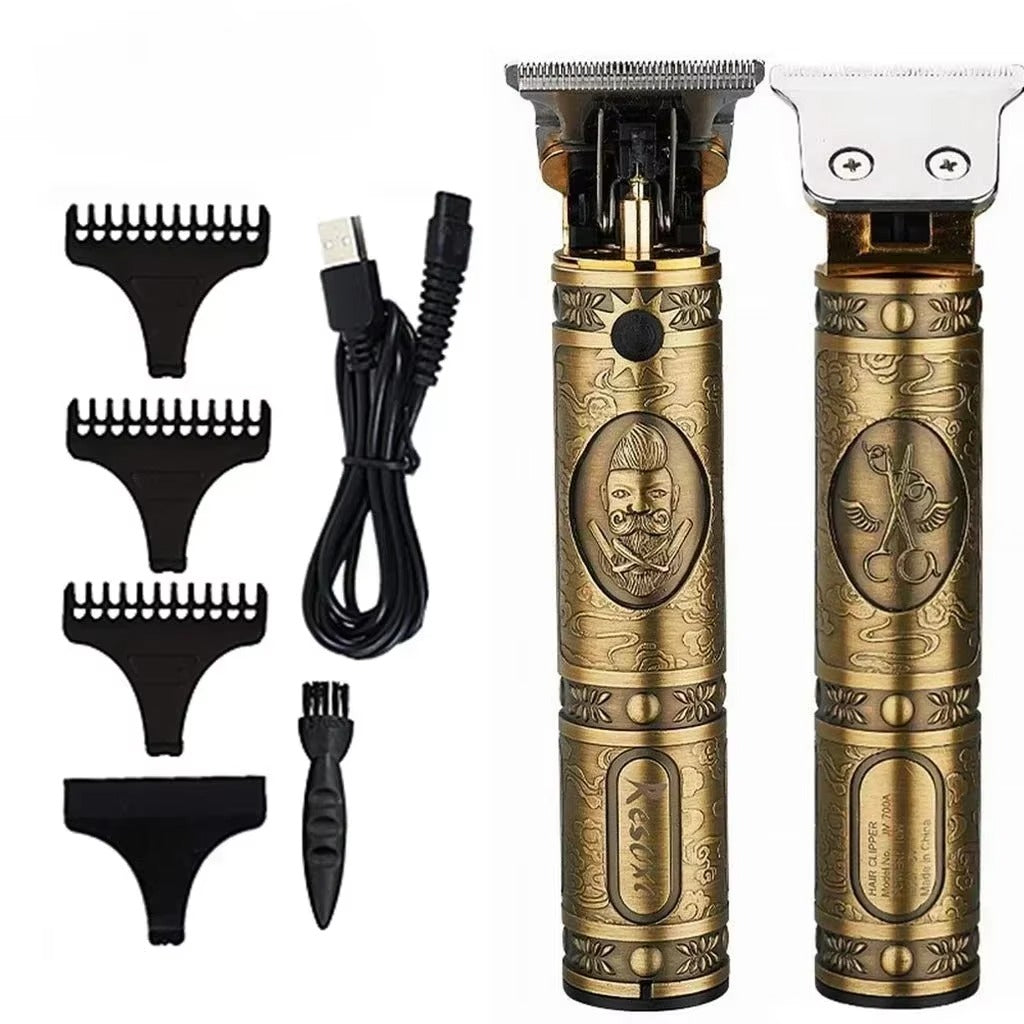 Set 2 Aparate de Tuns Profesionale, Reîncărcabile USB, Design Vintage, Lame de Precizie și Accesorii Complete