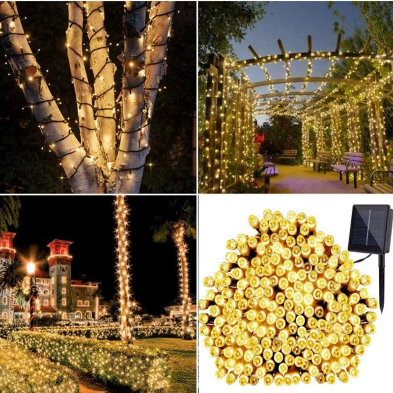 Set 2 x Decoratiune Solara Exterior 30m cu 300 LED Alb Cald – Ghirlanda Luminoasa pentru Gradina, Terasa, Curte, IP65
