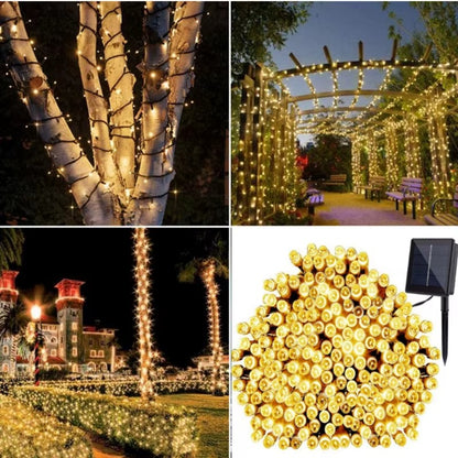 Set 2 x Decoratiune Solara Exterior 30m cu 300 LED Alb Cald – Ghirlanda Luminoasa pentru Gradina, Terasa, Curte, IP65