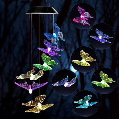 Lampa Solara Suspendata cu Fluturi LED Multicolor – Decoratiune Gradina si Terasa, Efect Luminos RGB, Incarcare Solara Automata