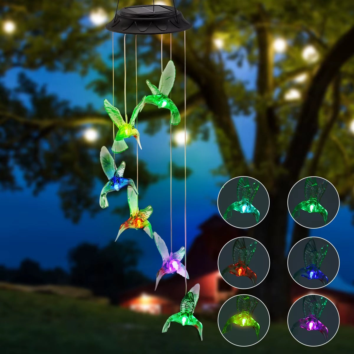 Lampa Solara Suspendata cu Fluturi LED Multicolor – Decoratiune Gradina si Terasa, Efect Luminos RGB, Incarcare Solara Automata