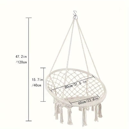 Scaun Suspendat Rotund Tip Hamac 80 cm cu Franjuri – Ideal pentru Balcon, Gradina, Foisor si Zona de Relaxare