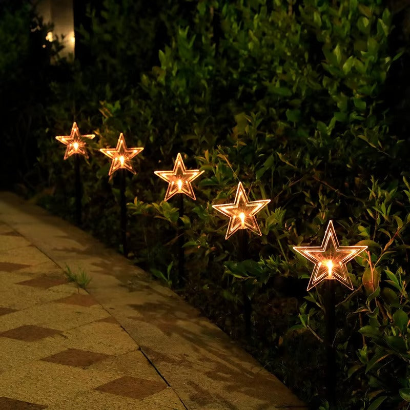 Set 5 x Decoratiune Solara Luminoasa Stea LED pentru Gradina - Iluminat Festiv Exterior Alb Cald