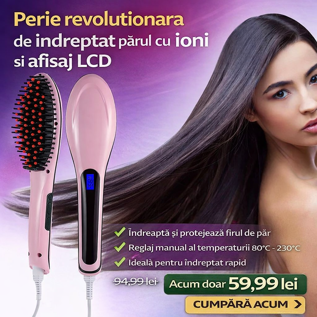 Perie De Indreptat Parul Profesionala Cu Ioni – Afisaj LCD, Anti-Frizz, Rezultat Neted
