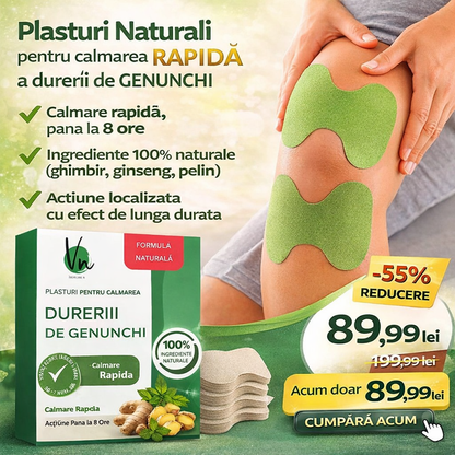 Set 100 Plasturi pentru Genunchi, Formula Naturala cu Plante Medicinale, Calmare Rapida a Durerii Articulare