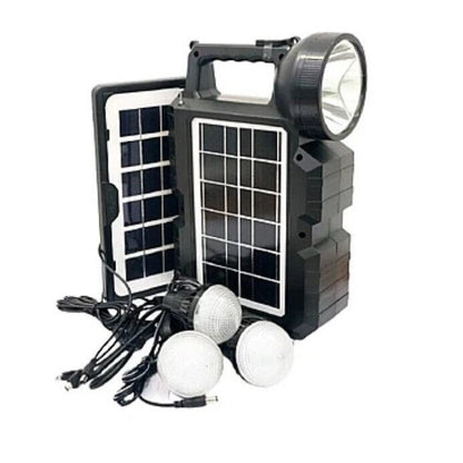 Kit Panou Solar Portabil CL-810 cu 3 Becuri LED, Acumulator Incorporat, Lampa Frontala Puternica, Sistem Iluminat Camping si Urgenta