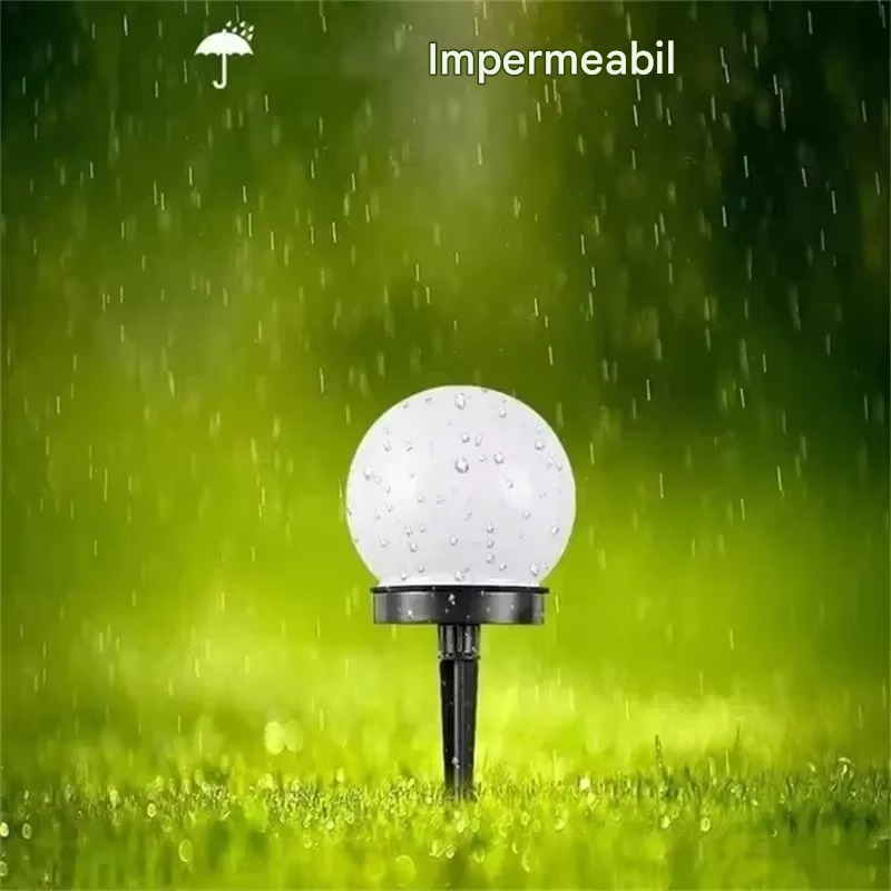 Set 3 x Lampa Solara Gradina Glob, Rezistenta IP44, Iluminare Ambientala Exterior, Ideala pentru Alei, Curte si Gradina