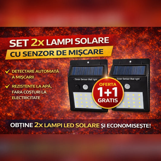 Set 2 x Lampa Solara LED cu Senzor de Miscare – Iluminare Automata pentru Curte și Intrare
