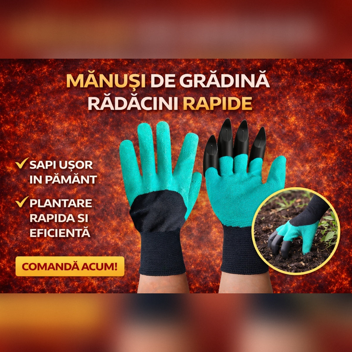 Set 2 x Manusi Gradinarit cu Gheare pentru Plantare si Sapat – Manusi Protectie Gradina Rezistente si Impermeabile