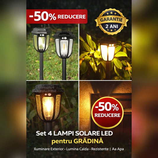 Set 4 x Lampa Solara Felinar LED pentru Gradina cu Senzor de Miscare – Iluminare Exterior, Rezistente la Apa
