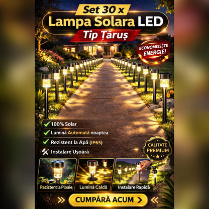 Set 30 x Lampa Solara LED Tip Tarus pentru Gradina, Alee si Curte – Iluminare Automata Exterior, Rezistente la Intemperii