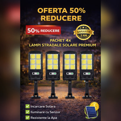 Set 4 x Proiector Solar cu 6 Celule si Senzor – Iluminare Puternica si Economica pentru Exterior