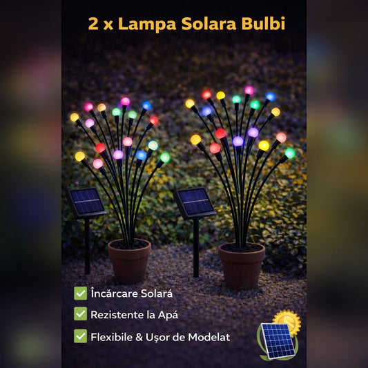 Set 2 X Lampa Solara Decorativa Bulbi Multicolor pentru Gradina – Iluminat LED Exterior Tip Bulb, Rezistente la Apa
