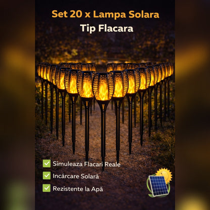 Set 20 x Lampa Solara Tip Torta cu Efect Flacara 51.5 cm – Iluminat Decorativ Exterior pentru Gradina, Alee si Curte