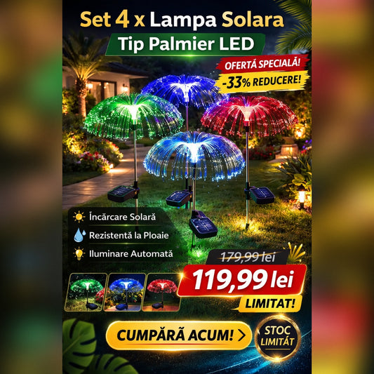 Set 4 x Lampa Solara Tip Palmier LED Multicolora pentru Gradina – Efect Foc de Artificii
