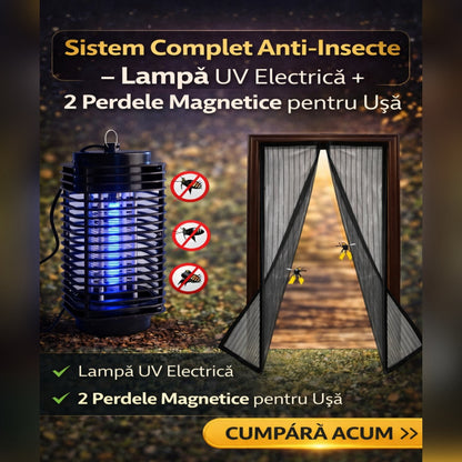Sistem Complet Anti-Insecte – Lampa UV Electrica + 2 Perdele Magnetice pentru Usa