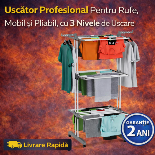 Uscator Rufe Vertical cu 3 Nivele de Uscare, Pliabil, Economie de Spatiu, Interior